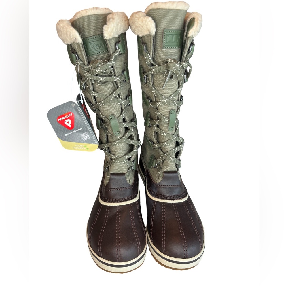L.L. Bean Women's Olive and Chocolate Winter Canvas Boots - Picture 1 of 6